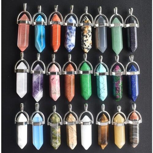 Wholesale 24pcs/lot 2020 high quality assorted natural stone mixed pillar charms chakra Pendants & necklaces for making free