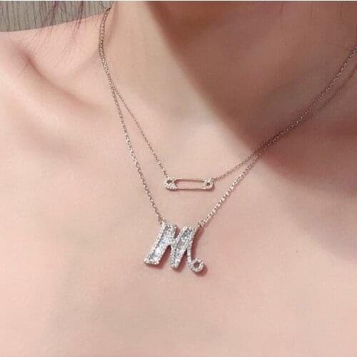FLOLA Silver Color 26 Initial Letter Necklace For Women Crystal Letter Necklace Alphabet CZ Cubic Zirconia Jewelry Gifts nkep44