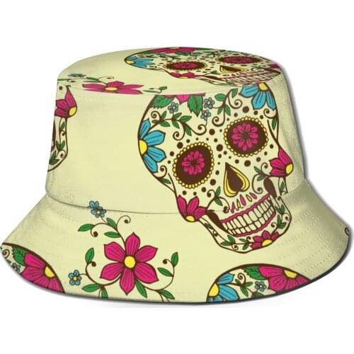 CINESSD Sugar Skull Pattern Unisex Casual Sun Hat Bucket Hat for Men Women Bob Hip Hop Caps Summer Fisherman Hat Panama