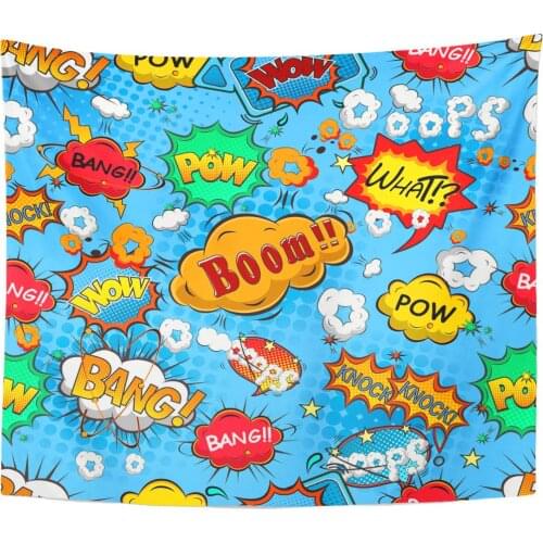 Pop Magazine Comic Speech Bubbles Book Cartoon Retro Sound Strip Chat Tapestry Home Decor Wall Hanging for Living Room Bedroom