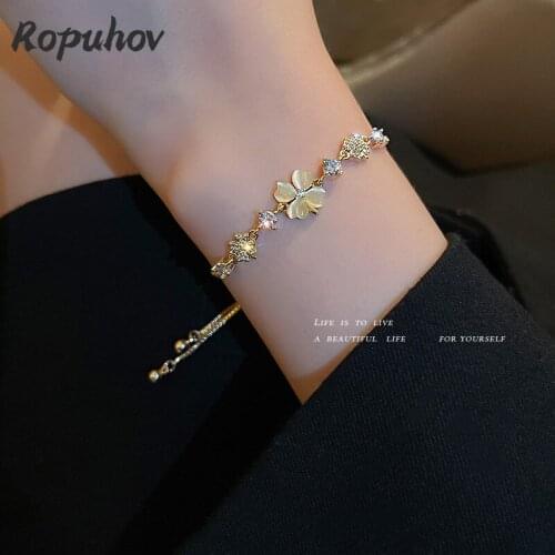 ROPUHOV 2021 New Korean Trendy Summer Trendy Super Fairy Temperament Diamond Opal Petal Flower Bracelet