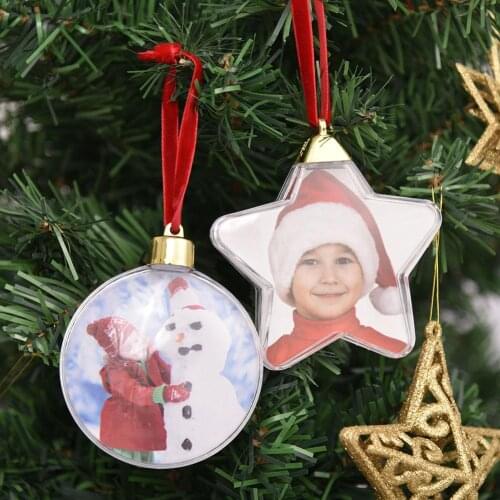 Christmas Transparent Plastic Photo Five-star Ball Christmas Decorations Xmas Tree Hanging Decor For Home DIY Party Kids Gifts