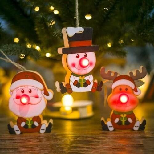 Led Christmas Wooden Santa Claus Elk Snowman Ornament Christmas Tree Luminous Hanging Pendant Xmas Party New Year Decoration