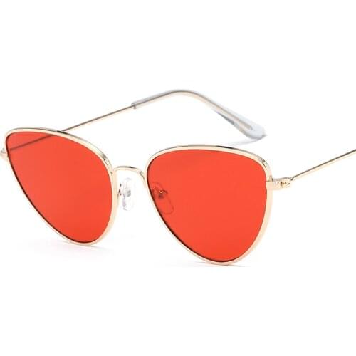 Samjune red cat eye sunglasses women clear lens sun glasses for women cat eye metal pink yellow uv400 Ladies eyewear Mirror PINK