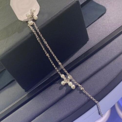 Brand 1:11pc Silver Color White Long Pearl Flower Cross Earring Paved Cubic Zirconia Sliding Earring Women Jewelry Gift