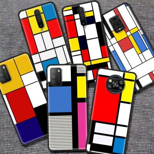 Mondrian Grid Capas for Xiaomi Mi Poco X3 NFC M3 10T Pro 9T 11 CC9 CC9E Note 10 Lite Soft Cover Shockproof Phone Case