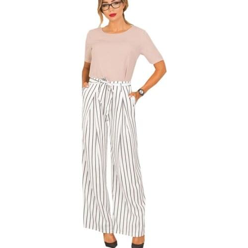 Loose High Waist Harem Pants Women Striped Wide Leg Pants Pantalon Femme Elegant OL Workwear Women Pants Trousers For Women 2017