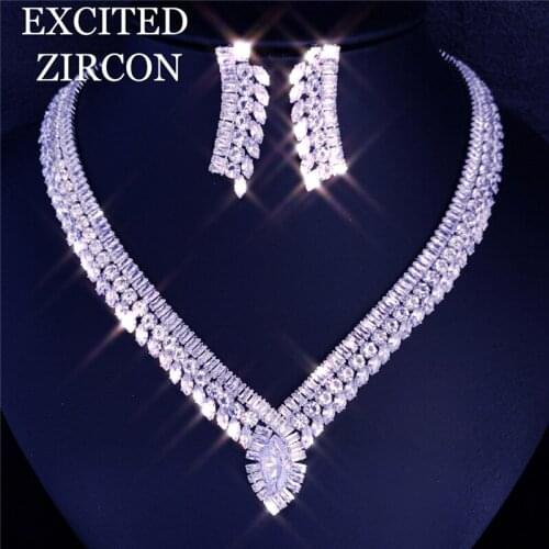 Bling fashion luxury ladies rhinestone crystal earrings necklace bride and bridesmaid charming exquisite suit wedding party