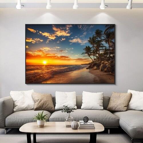Modern Landscape Posters And Prints Wall Canvas Art Beach Sunrise Scenery Painting For Living Room Cuadros Home Decoration