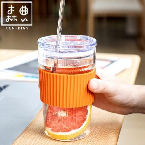 SENDIAN Japanese-style Glass Straw Cup Handmade Large-capacity Glass Water Cup 2021 New Office Household Water Ware Accessories