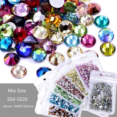 Mix Size Crystal AB Unfoiled Flat Back Rhinestones For Nail Arts and Crafts