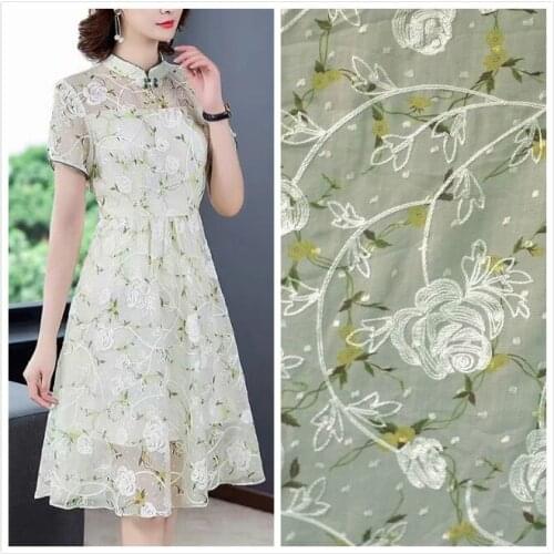 Light Green Chiffon Embroidered Garment Fabric Ladies Dress Lace Tablecloth Decorative Fabric