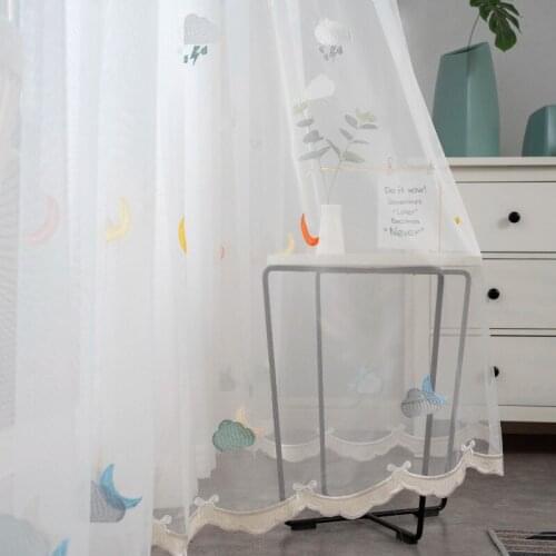 Childrens Room Cartoon Curtain Finished Embroidered White Gauze Curtain Semi-shading Curtains for Living Dining Room Bedroom