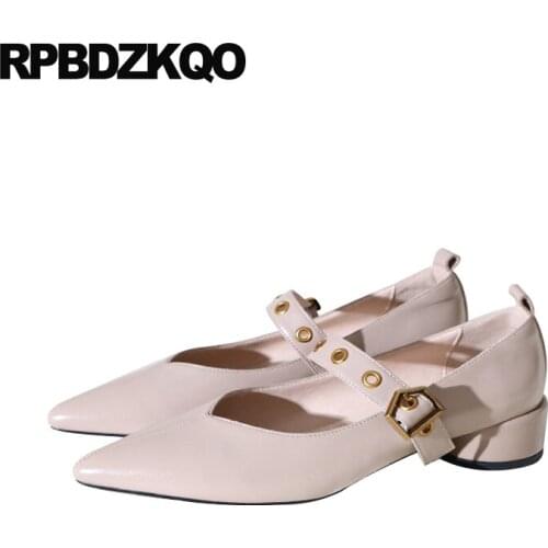 Ladies Genuine Leather Italian China Designer Shoes Women Luxury 2021 Low Heel Mary Jane Pointed Toe Metal Chinese High Quality