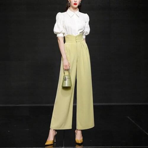 2021 Summer Womens Blazer Two Pieces Set Fashion Pullover Notched Work Suits Office Lady Blouse Tops Trousers Overalls Sets