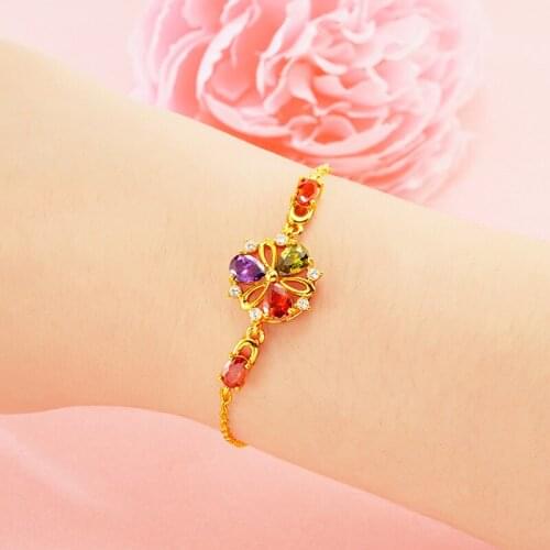 18k Gold Plated Bracelets for Women Vietnam Sand Gold Bracelet Fashion Jewelry Colorful Gems Chain Bracelet Femme pulseras