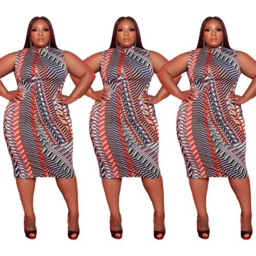 2021 Summer Plus Size Dress Womens Elegant Sleeveless Printing Draped Long Dress Personality Irregular Printing Dress Women New