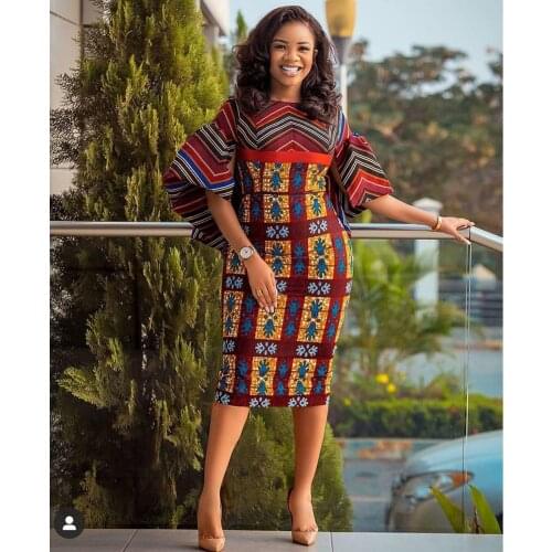 2021 woman XXXL Large Plus Size Dress Africa Dress Printed Joint Pencil Skirt Half-sleeve Shirt Sexy Luxury Red