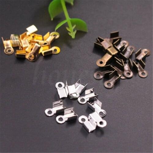 100x Folding Crimps Clamp Clip Connector Ends Cords For Leather Jewellery Craft