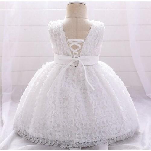 2021 Newborn Petal Dress First Birthday Dress For Baby Girl Clothes Bow Princess Baptism Dresses Party Dress Backless 1 2 Year