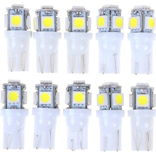 WHITE Car Wedge side Clearance License Plate Lamp Bulb 10 x T10 12V LED Light 5-SMD LED Signal Light Super T10 5050 5-SMD LED