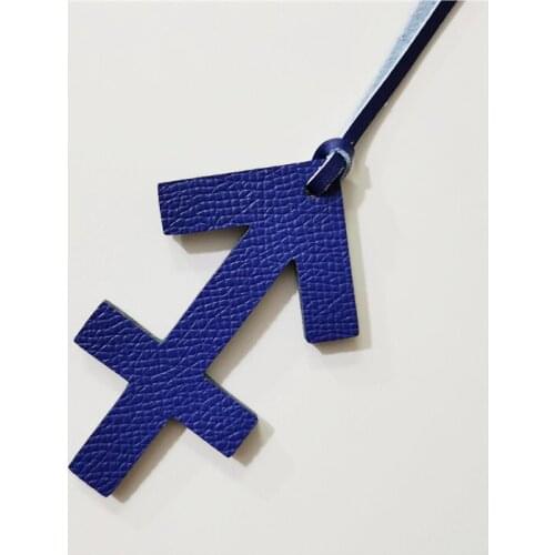 Natural Leather Zodiac Key Chain Sagittarius Keychains pendant Woman Backpack Charm Key Ring