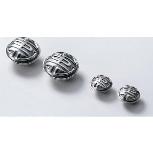 100% 925 Sterling Silver Chinese Longevity Matte Spacer Beads 10mm 15mm S925 Silver Handmade Charm Beads For Parents DIY Jewelry