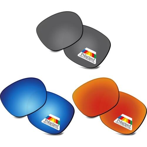 Bwake 3 Pairs Black & Blue & Fire Red Polarized Replacement Lenses for-Oakley Garage Rock OO9175 Sunglasses Frame