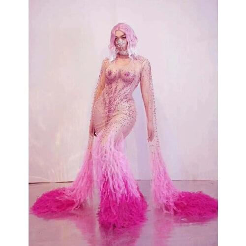 Pink evening dress Sexy girl stage show long dresses Celebrate birthday women singer dancer costume