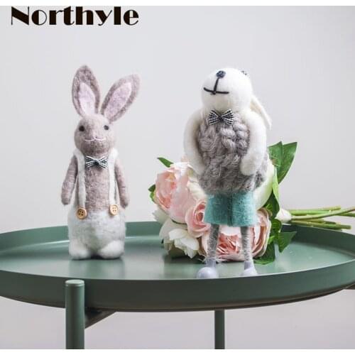 Fleece Rabbit Figurine Home Decoration Wool Bunny Christmas Gift Miniature Party Decoration Childrens Gift Desk Decoration