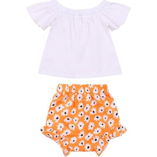 Baby Girls Cotton Floral Print High Waist Version Sweet Style Summer Clothing Off Shoulder T-Shirt + Shorts 6 Months-3Years Cute