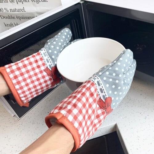 Printed Cotton Linen Gloves Heat-Resistant Baking Oven Microwave Kitchen Accessories Cooking Bbaking Insulation Non-Slip