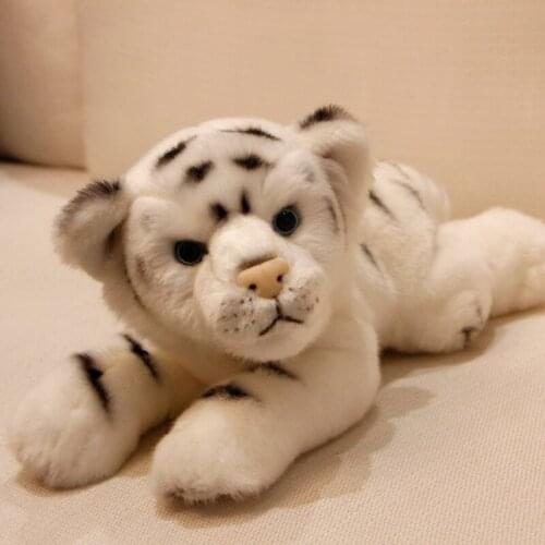 Dorimytrader simulation animal white tiger plush toy realistic lying little animals tiger doll kids gift decoration 39x15x16cm