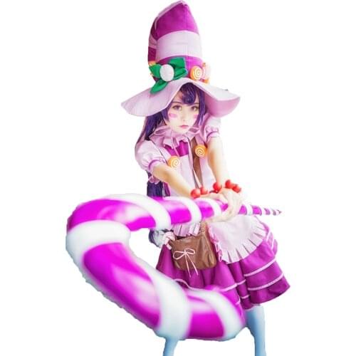 LOL Bittersweet Lulu Cosplay Costume Halloween Uniform Outfit Hat+Dres+Apron+Neck+Candy Prop+Bag+Bracelet