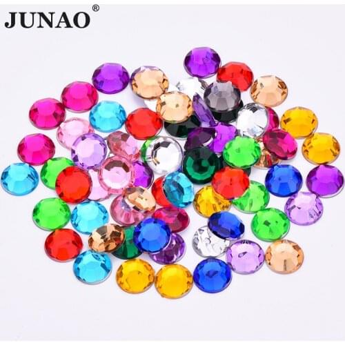 JUNAO 3 6 8 10 mm Mix Color Round Acrylic Rhinestones Nail Crystal Stones Non Sewing Scrapboook Beads DIY Face Stickers Gems
