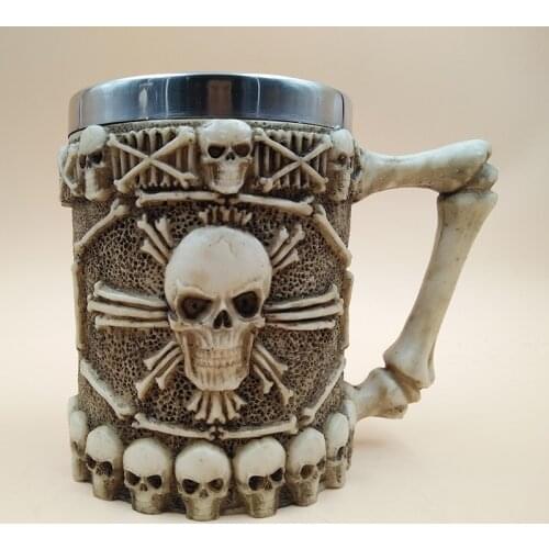 New Halloween 3D Multi Skull Mug Stainless Steel Drinking Crypt Tankard Coffee Tea Bottle Mug Skull Knight Drinking Mug Gift