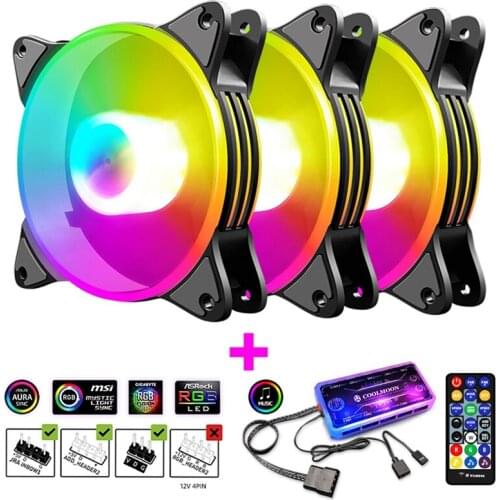 COOLMOON 3PCS Cooler 5V ARGB SYNC Music Rhythm RGB Computer Cooling Fan CPU Cooler PC Case Radiator with Remote Controller