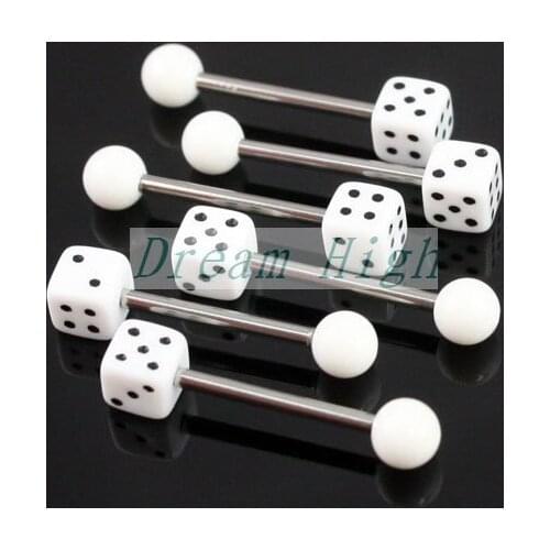 Hot Sale Charm Dice Barbell Tongue Ring UV Acrylic Ball Tongue Piercing body Piercing 100pcs/lot Free Shipping Mixed Color