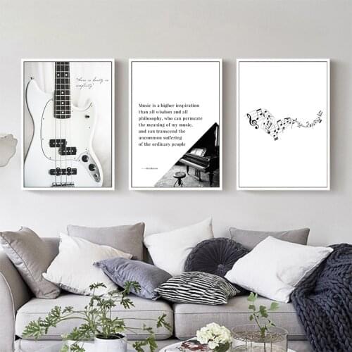 Minimalist Guitar Piano Notes And Birds Fog Road A4 Canvas Painting Printing Poster Picture Bedroom Living Room Decoration OT254
