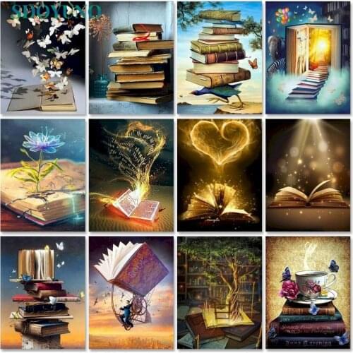SDOYUNO Oil Paint By Numbers Kits Books Scenery Painting By Numbers On Canvas Frameless 60x75cm Draw Painting DIY Home Decor