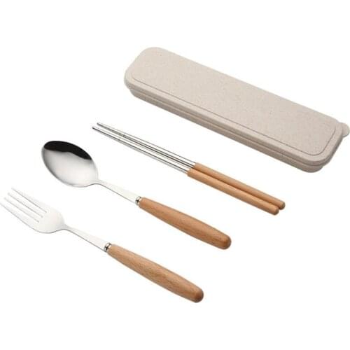 Portable Travel Tableware Set Portable Stainless Steel Dinnerware With Box Kitchen Fork Spoon Dinner Set For Kid School Cutlery
