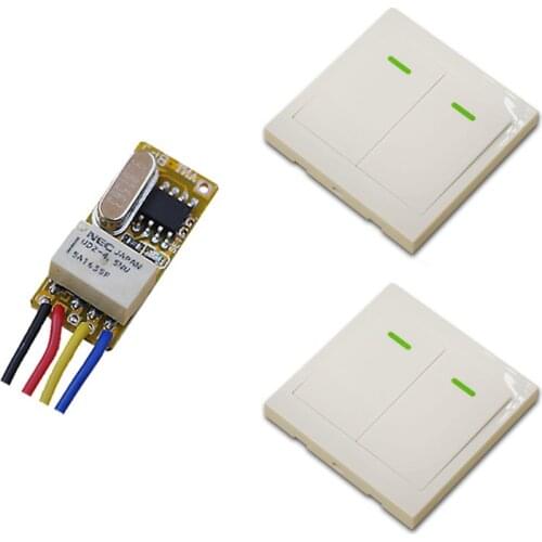 New 3.6V5V6V7.4V9V12V 1CH Wireless Remote Control Switch System Receiver & 2*White Wall Panel Sticky Remote Free Shipping