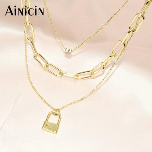 New Arrival Multi-layers Gold Chain Necklace 10x20mm Lock Pendants Heart Charms Jewelry For Women Party Gift Jewelry 10pcs/lot