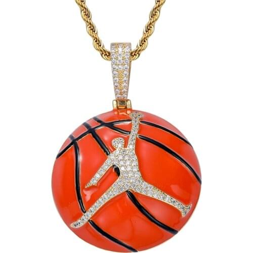 New Hip Hop Basketball Pendant Pave Bling Zircon Necklace For Men Women Gold Silver Color Iced Out Party Jewelry Gift