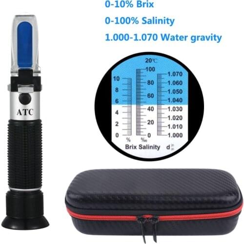 2017 new Handheld Portable 2 in 1 Brix & salinity refractometer 0-10%brix/0-100% salinity with ATC for food free shipping