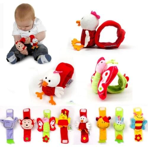 Infant Learning Toy Infant Newborn Baby Wrist Watchs Baby Toy Hand Wrist Strap Soft Animal Baby Rattles Christmas Gift I0044