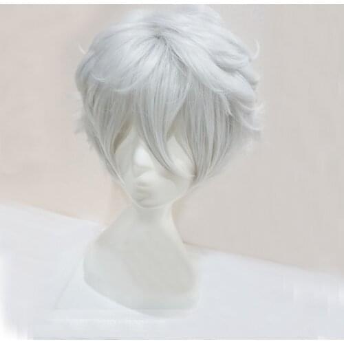 New Gintama Gintoki Sakata Cosplay Wigs 32cm/12inches Short White Men Synthetic Hair Perucas Cosplay Wig + Free Wig Cap