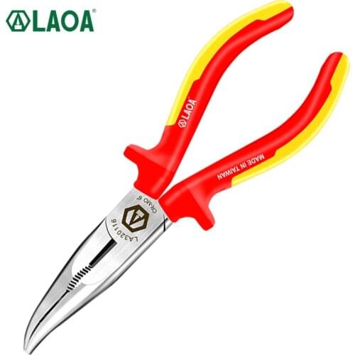 LAOA VDE 1000V Insulated Bent Nose Pliers Long Nose Pliers Electrician Wire Cutters German Certification Made in Taiwan