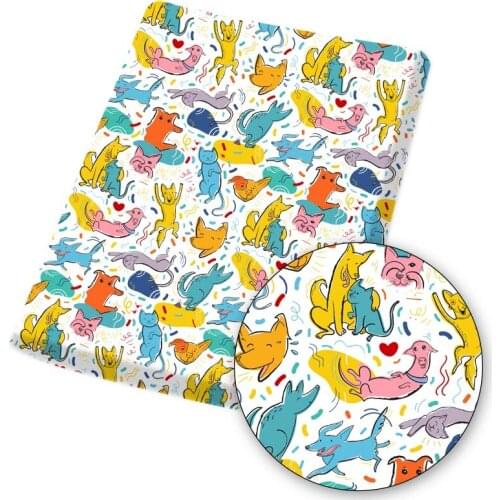 Polyester Cotton Fabric Cats Printed Cloth Fabrics Oil Painting Sheet for DIY Dress Bag Needlework Sewing Materials 45*145cm/pc