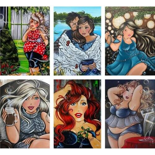 Full Square Diamond 5D DIY diamond Painting Fat Lady Cartoon Embroidery Rhinestone Cross stitch Mosaic Picture Home Decor